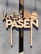 Creaties van Hier - Pasen - Paasdecoratie - Houten Taarttopper Vrolijk Pasen - 15 cm