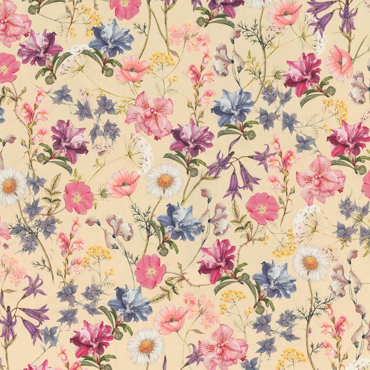 beige velours meubelstof met botanische bloemen - velvet digitale print stof  - prijs... | bol.com