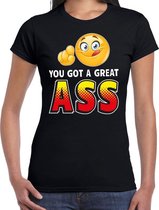 Funny emoticon t-shirt you got a great ass zwart dames L