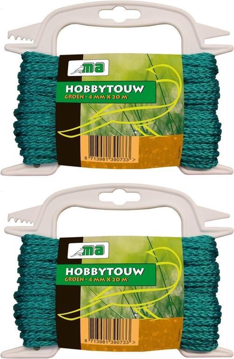 2x Groen touw/draad 4 mm x 20 meter - Hobby/klus touw gedraaid - Dik en stevig touw voor binnen en buiten gebruik - Merkloos