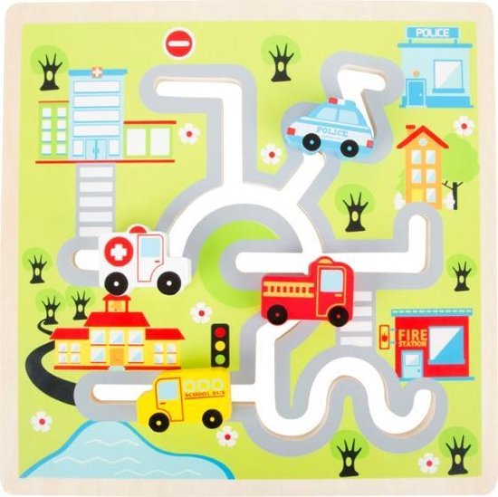 Thumbnail van een extra afbeelding van het spel Labyrint kinderpuzzel van hout verkeer met auto's