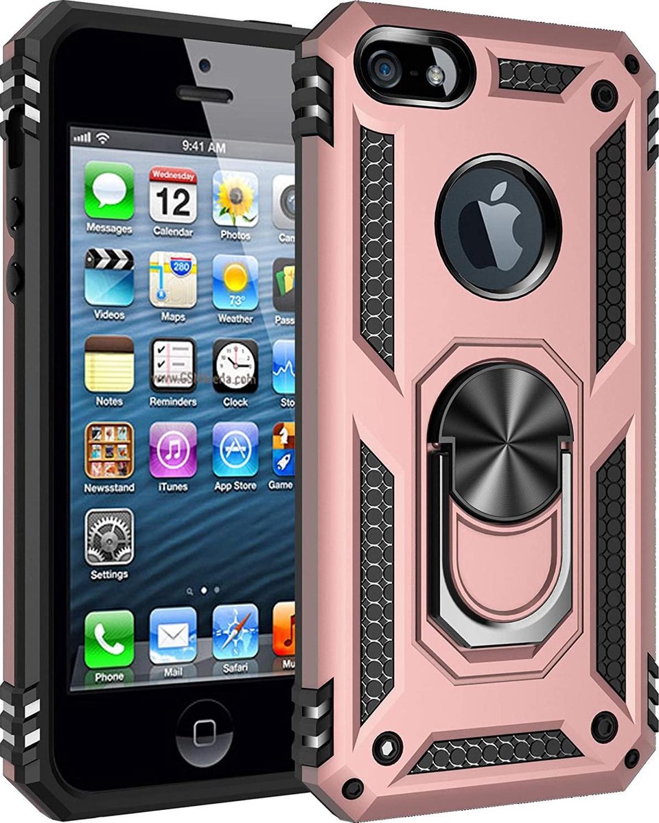 iPhone 5, 5s SE Hoesje - Anti-Shock Armor met Kickstand - Rosegoud | bol.com