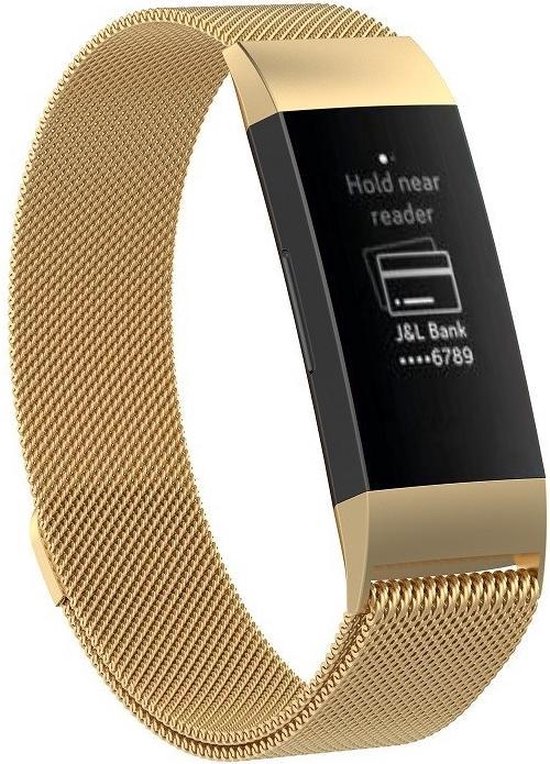 By Qubix geschikt voor Fitbit Charge & 4 milanese bandje - Maat: Large - Goud - Smartwatch Band - Horlogeband - Polsband