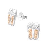 Joy|S - Zilveren ballet ballerina schoentjes met kristal oud roze oorbellen 7 x 9 mm danseres