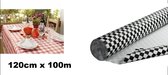 Tafelrol papier geblokt zwart/wit 120cm x 100meter - Tafel dekken rol gala race formule 1 finish zwart wit blok