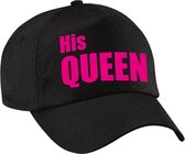 His Queen pet / cap zwart met roze letters voor dames - Koningsdag - verkleedpet / feestpet