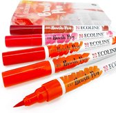 Ecoline “Rood ” Brushpennen set van 5   in een Zipperbag