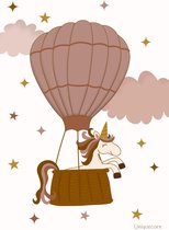 Unicorn in een luchtballon poster A4
