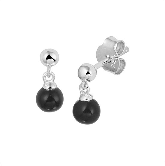 YO&NO – Oorbellen – Zilver – Oorhangers – Onyx – 4,5 mm – 10 mm – Sieraden Vrouw – Gerhodineerd – Zilver 925
