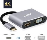 Usb-C naar HDMI VGA Adapter | 2 in 1 type-c to VGA en HDMI-HUB | Compatible Apple Macbook Pro | Chromebook | IMAC | XPS | Dell | Lenovo | HP | Spacegrey | A-KONIC©