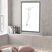 Fine Line Art - Pretty - zwart wit - Schilderij - Wanddecoratie - Inclusief Lijst