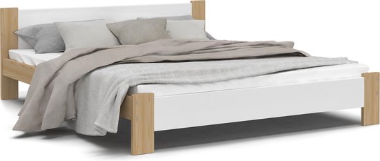 bol.com | 2 persoons bed 140x200 cm - Pijnboom/wit - zonder matras