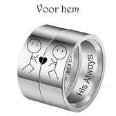 Zoëies titanium ring voor hem his always zilverkleurig 20 mm