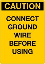 Sticker 'Caution: connect ground wire before using', geel, 210 x 148 mm (A5)