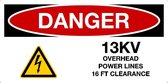 Sticker 'Danger: 13 KV, overhead power lines' 300 x 150 mm