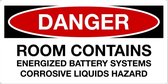Sticker 'Danger: Room contains corrosive liquids hazard' 150 x 75 mm
