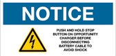 Sticker 'Notice: Push and hold stop' 300 x 150 mm