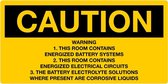 Sticker 'Caution: Warning, this room contains energized battery systems' 100 x 50 mm