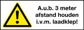 Sticker 'A.u.b. 3 meter afstand houden i.v.m. laadklep', 225 x 75 mm