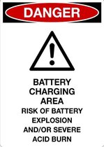 Sticker 'Danger: Battery charging area, risk of acid burn' 297 x 210 mm (A4)