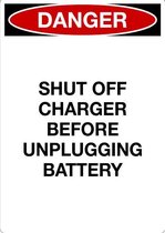 Sticker 'Danger: Shut off charger before unplugging battery' 210 x 148 mm (A5)