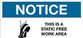 Sticker 'Notice: This is a static free work area', 100 x 50 mm