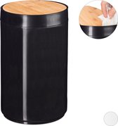 relaxdays poubelle de salle de bain - poubelle de table avec couvercle - poubelle bambou noir
