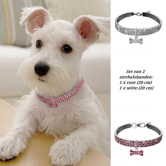 Destructief Duur Beschrijving Verstelbare Luxe Sier Halsband Kleine Hond - Kristallen Roze en Wit - Set  van 2 -... | bol.com