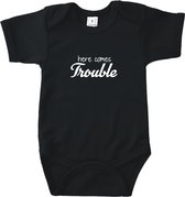 Romper Here comes Trouble, Zwart, 74/80