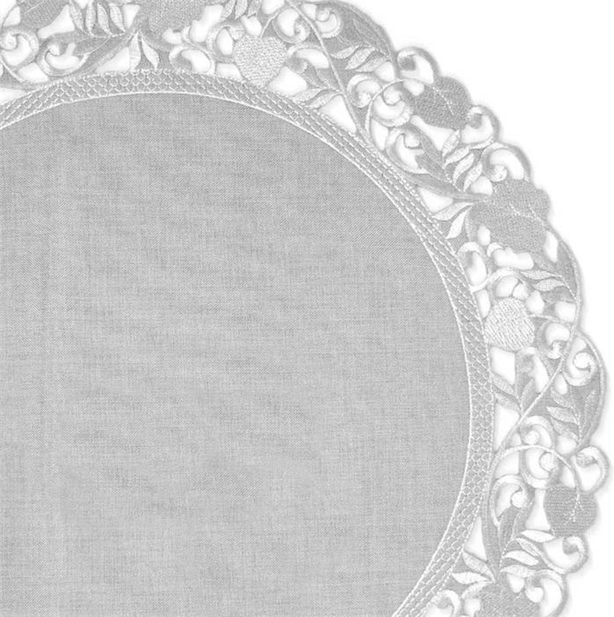 Tafelkleed Linnen licht Grijs met blaadjes - Rond 35 cm