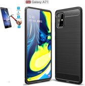 Samsung Galaxy A71 Carbone Brushed Tpu Zwart Cover Case Hoesje - 1 x Tempered Glass Screenprotector CTBL