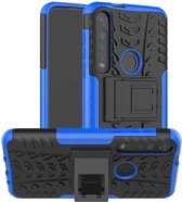 Rugged Kickstand Back Cover - Geschikt voor Motorola Moto G8 Plus Hoesje - Blauw