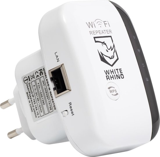 Afbeelding van Wifi Repeater - WHITE RHINO ® - Luxe Wireless - WiFi Versterker - 300MBPs - Stopcontact - Wit + Inclusief Gratis Internetkabel -