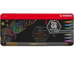 foto van STABILO Pen 68 Metallic - Premium Metallic Viltstift - Metalen Etui Met 8 Kleuren