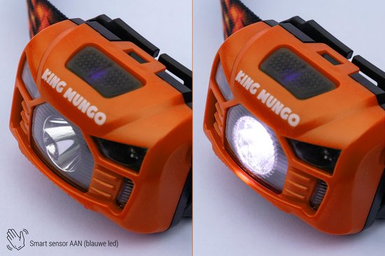 Hoofdlamp LED Oplaadbaar Oranje - Leeslampje voor Boek - Hardloop verlichting - Kluslamp - 160 Echte Lumen - King Mungo KMHL019