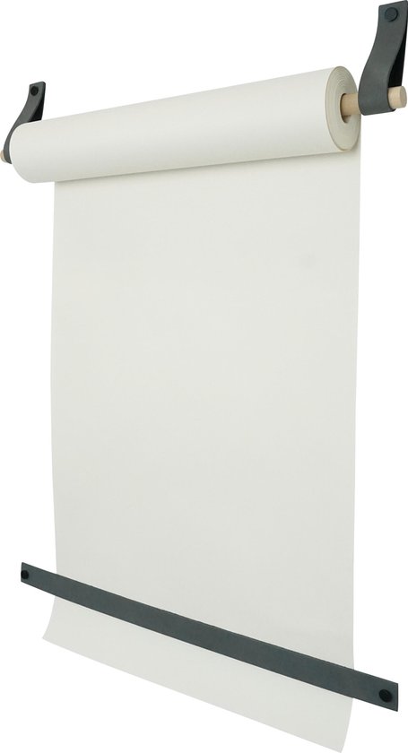 Rouleau à dessin sur passants en cuir - GRIS FONCÉ (set complet avec rouleau de papier blanc)