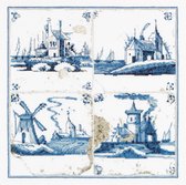 Thea Gouverneur - Borduurpakket met telpatroon - 484 - Voorgesorteerde DMC Garens - Delfts Blauwe Tegels Dorpjes - Linnen - 28 cm x 28 cm - DIY Kit