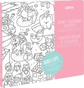 OMY - Kleur poster KIDS LIFE - Giant coloring poster - voor jong en oud - 100 x 70 cm