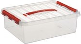 Sunware Q-Line opberg box/opbergdoos 12 liter 40 x 30 x 14 cm kunststof - A4 formaat opslagbox - Opbergbak kunststof transparant/rood