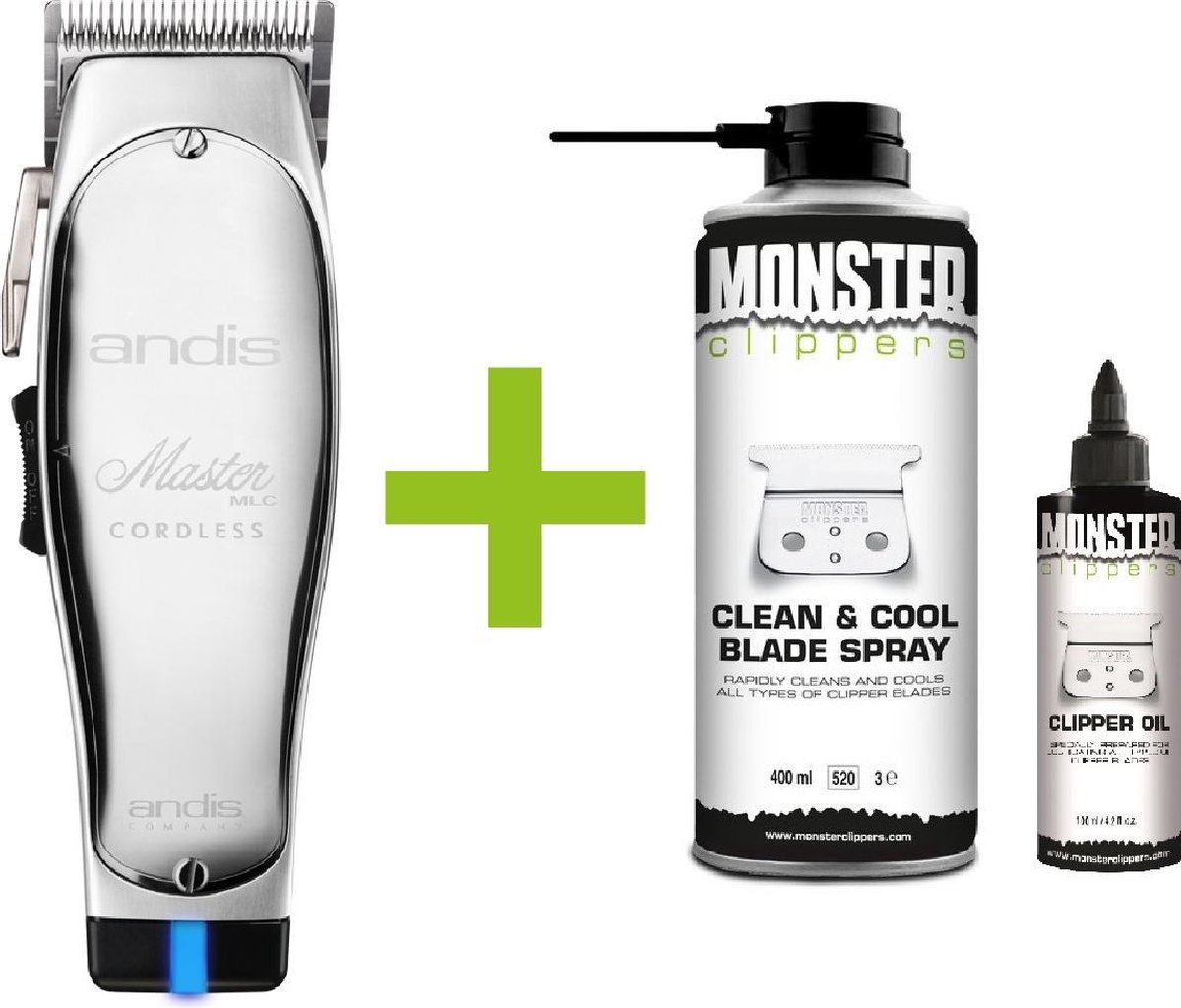 Andis Tondeuse Master Cordless Li Clipper Draadloos + Monster Clippers Clean & Cool Blade Spray