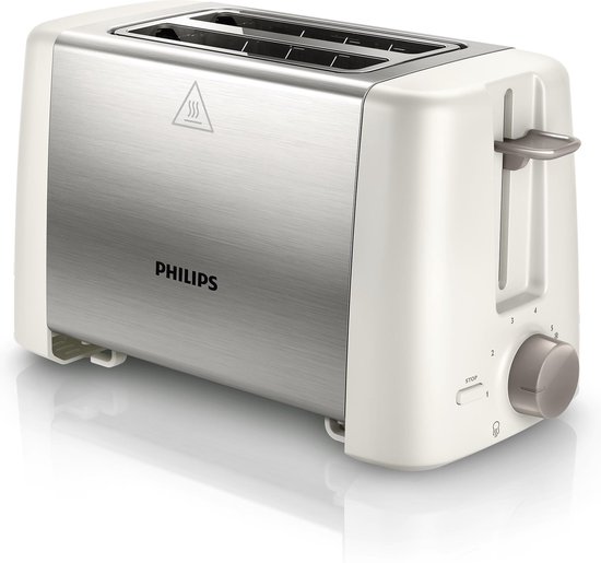 Grille-pain Philips HD4825 00 Daily Collection - Blanc et acier inoxydable  - 2 coupes | bol.com