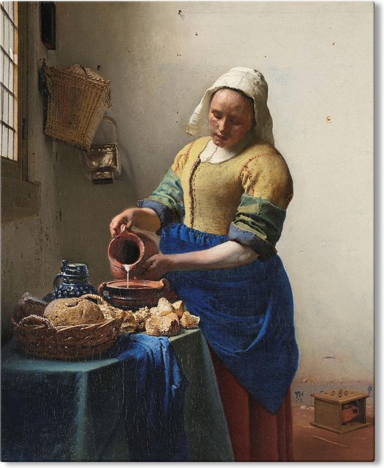 Canvas Schilderij - Het Melkmeisje - Johannes Vermeer - 60x90 cm