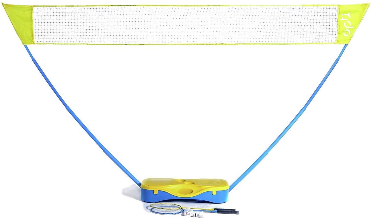 Opti draagbare Easy Set-Up pop-up 2 Badmintonrackets Shuttles Badminton Net Incl Reiskoffer