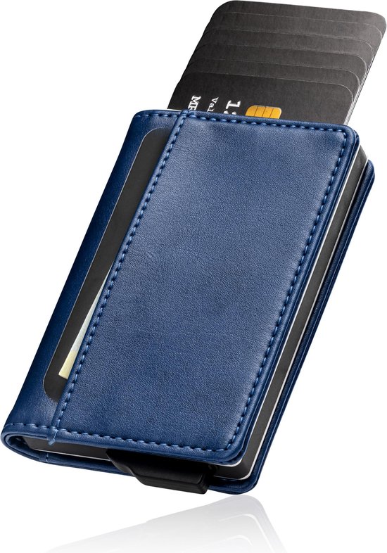 Saetti Pasjeshouder Luxe Portemonnee - Blauw - 12 pasjes - Creditcardhouder - RFID & NFC Kaarthouder - Echt Leer