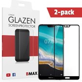 2-pack BMAX geschikt voor de Glazen Screenprotector Nokia 7.1 Full Cover Glas / Met volledige dekking / Beschermglas / Tempered Glass / Glasplaatje