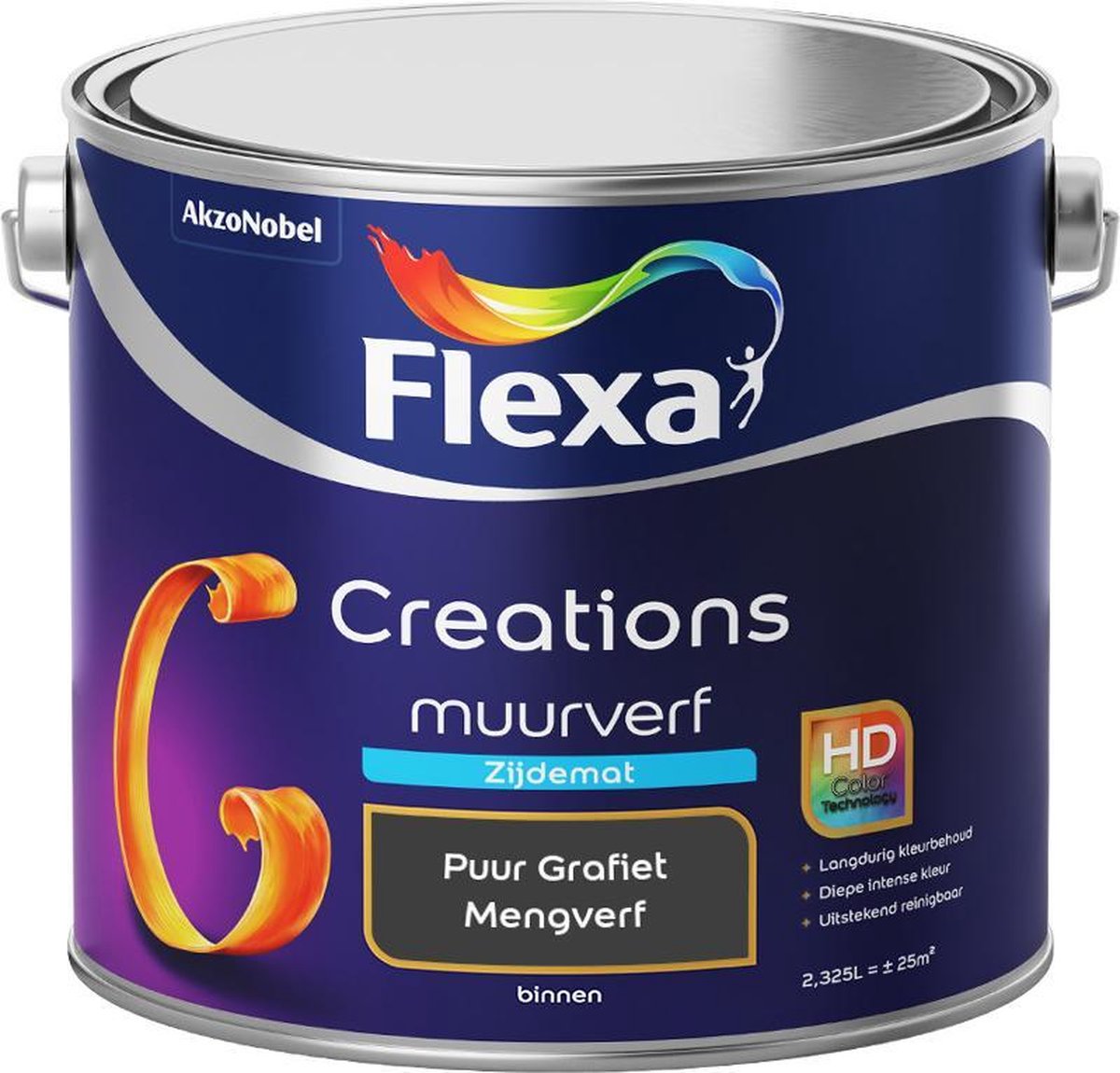 Flexa Creations - Muurverf Zijde Mat - Mengkleuren Collectie -Puur Grafiet - 2,5 liter