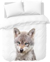 Y-NOT - Baby Wolf - Dekbedovertrek - Microvezel - Tweepersoons - 200x200/220 cm - Wit, Multi