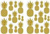 Muursticker ananas met goudkleurige bedrukking, retro uitstraling, woonstyling, keukenstyling, ananasstickers, wall art, foliestickers verwijderbaar, DIY en  interieurdecoratie, 24 plaksticke