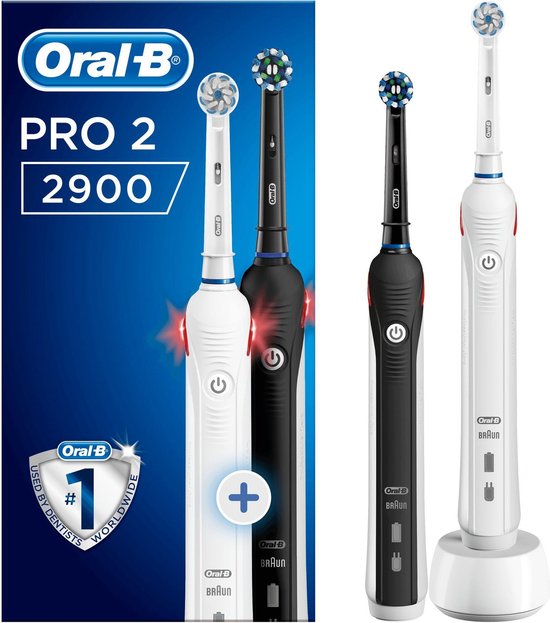 Oral-B PRO 2 2900 - Elektrische Tandenborstel - Duopack Zwart en Wit - 2 Handvaten en 2 Opzetborstels