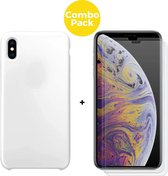 iPhone Xs Max Telefoonhoesje  met 2 x Screenprotector | Siliconen Soft Touch Smartphone Case Back Cover  | Gehard Beschermglas | Wit